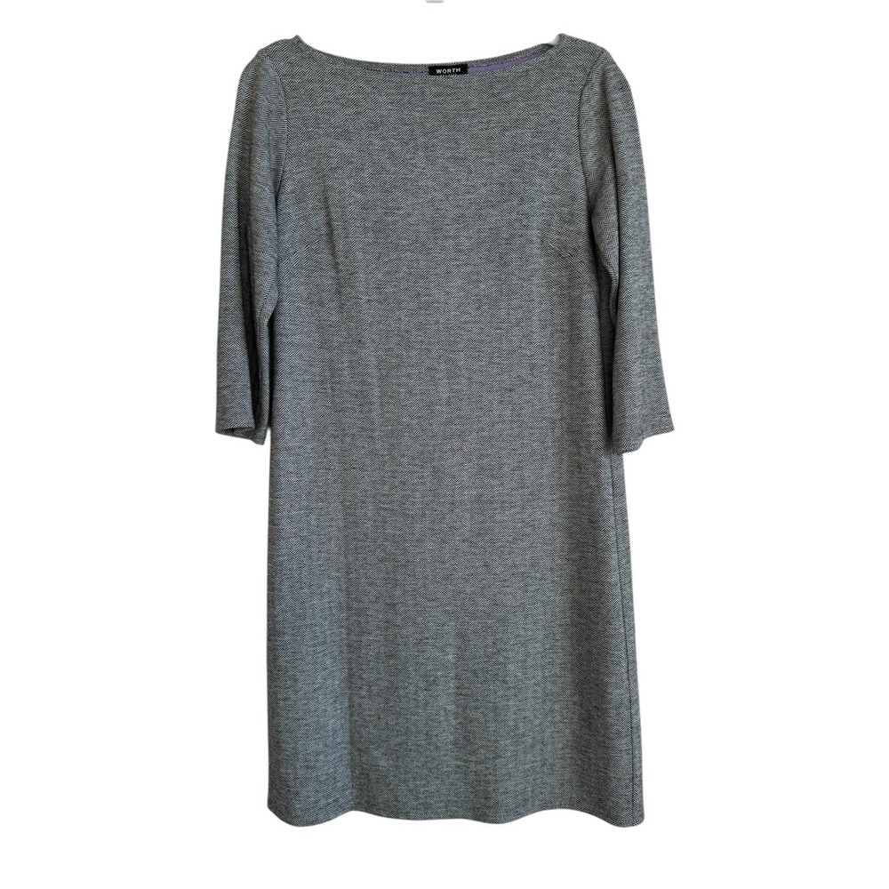 Worth New York Dress Women Size 4 Gray Herringbone Tweed Wool Blend Shift Career